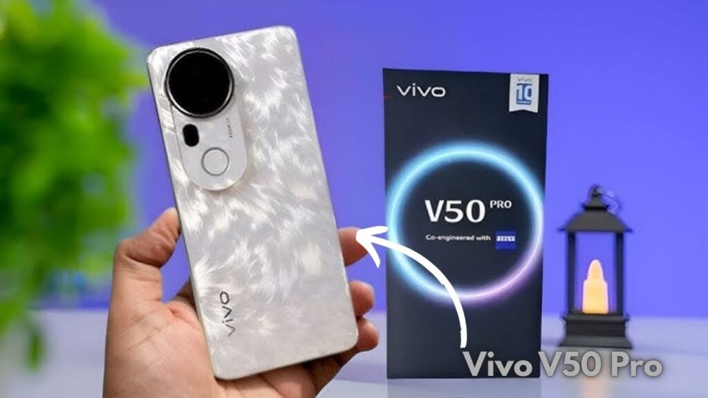 “Back panel of Vivo V50 Pro showing triple-camera setup with LED flash